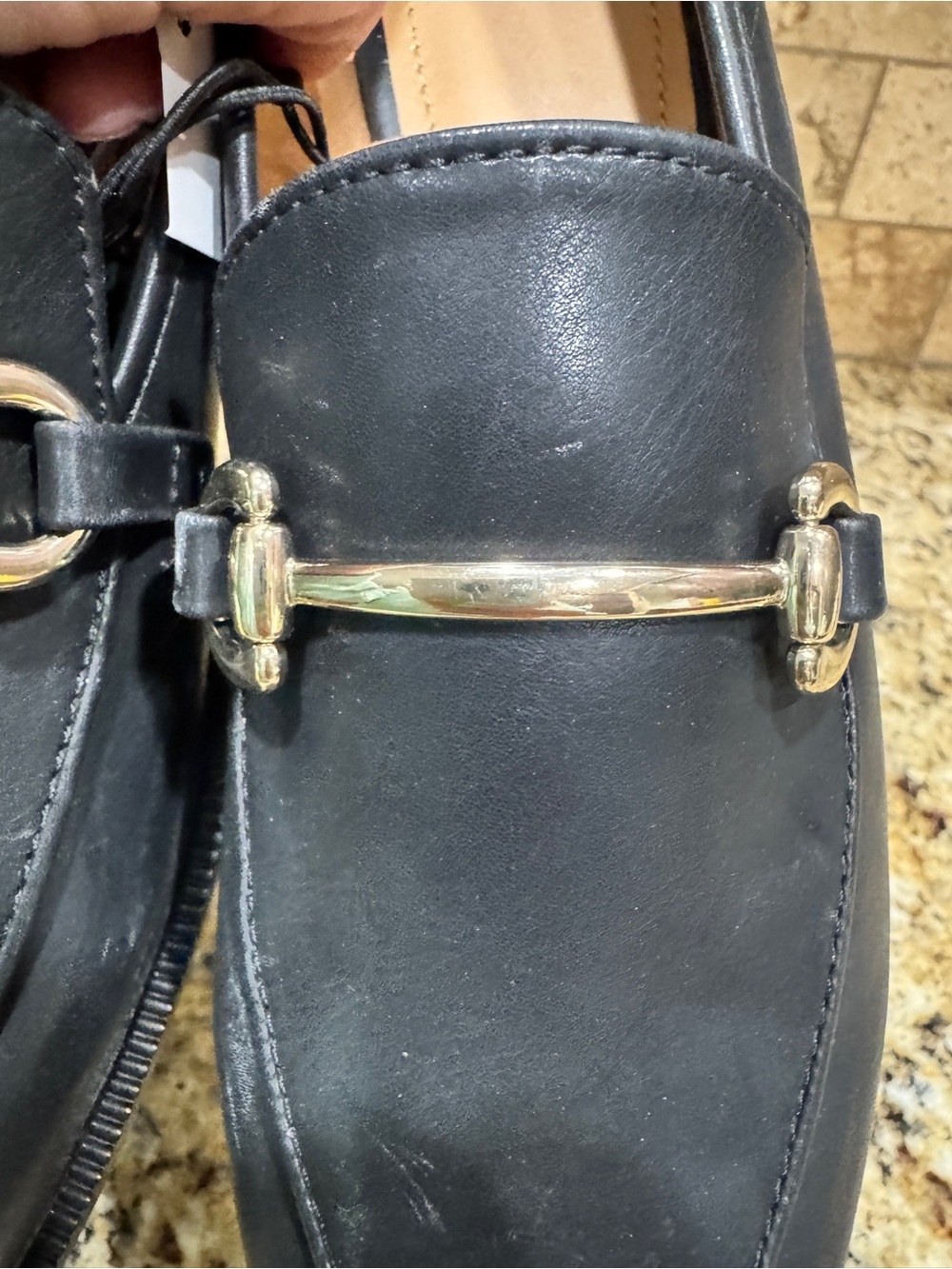 H & M Shoes Black Loafers Silver Horsebit Slip Ons Low 1" Heels Sz 40 US 9 - Picture 8 of 8
